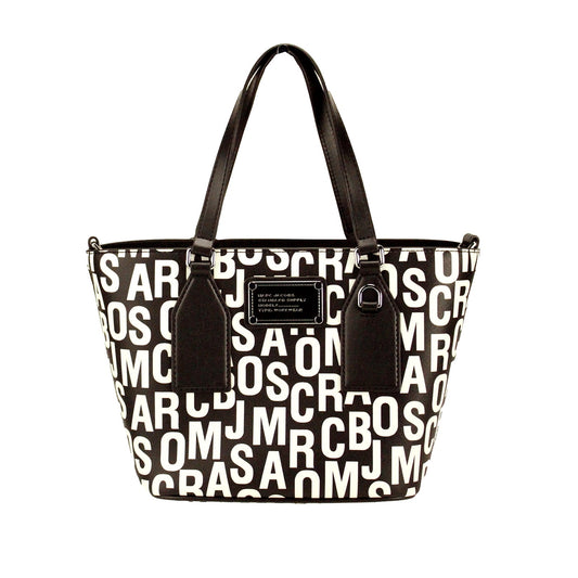 Sac bandoulière Marc Jacobs en cuir Saffiano petit format, noir et blanc, avec imprimé monogramme