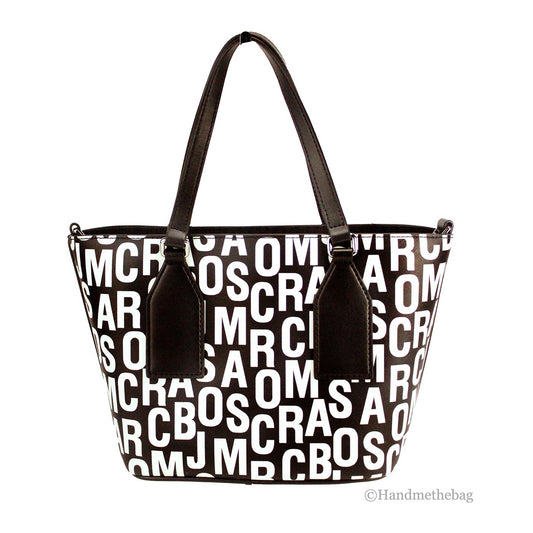 Sac bandoulière Marc Jacobs en cuir Saffiano petit format, noir et blanc, avec imprimé monogramme