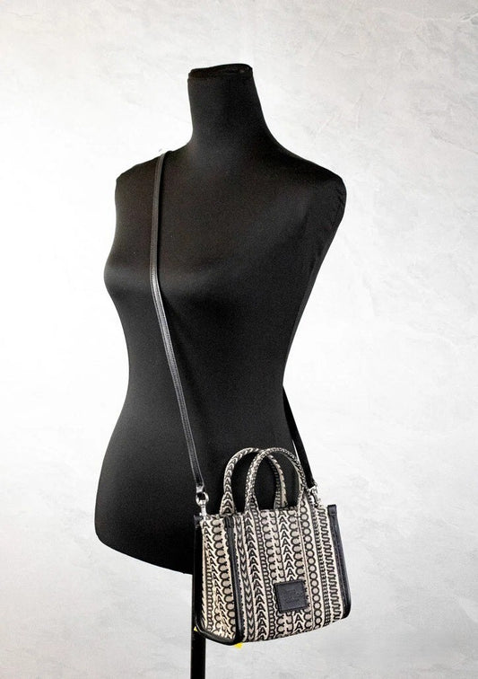 Sac bandoulière Marc Jacobs The Monogram Beige Mini Tote en toile jacquard tissée