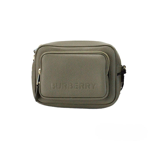 Sac bandoulière appareil photo Burberry en cuir grainé vert fougère foncé, petit modèle, avec logo