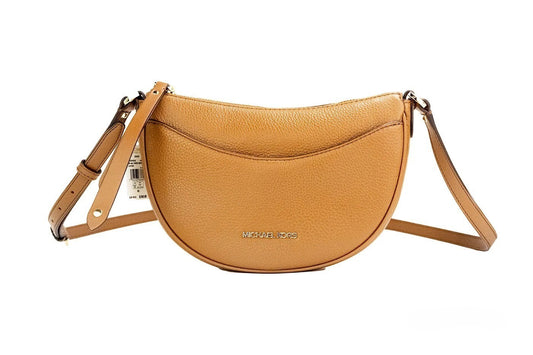 Sac à bandoulière demi-lune en cuir grainé Michael Kors Dover Small Luggage