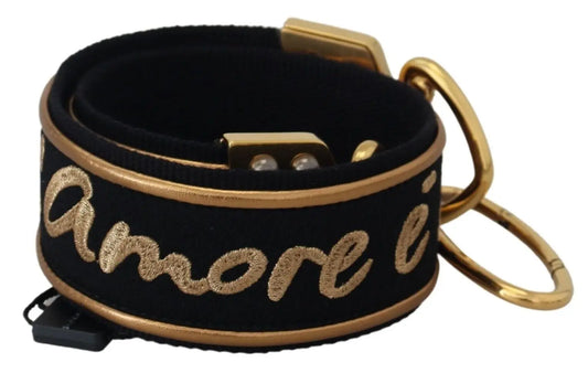 Dolce & Gabbana Black Gold Logo Print Brass Bag Shoulder Strap Dolce & Gabbana