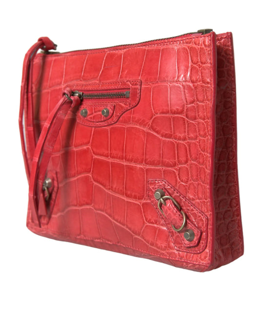 Balenciaga Red Exotic Skin Leather Classic Pouch Purse Wristlet Bag Balenciaga