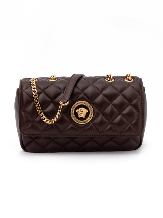 Versace Brown Quilted Leather Shoulder Strap Bag Versace Xosier