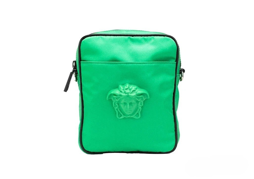 Versace Small Bright Green Nylon Fabric Medusa Crossbody Messenger Bag Purse Versace Xosier