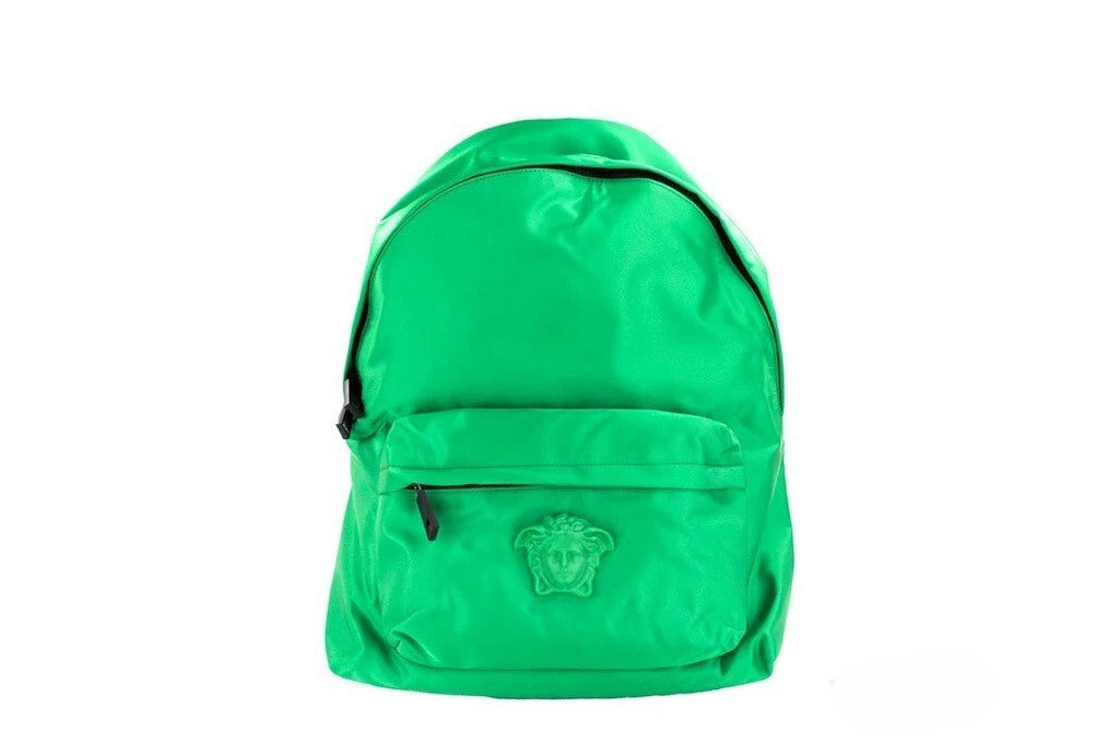 Versace Large Bright Green Nylon Fabric Medusa Shoulder Backpack Bookbag Versace Xosier