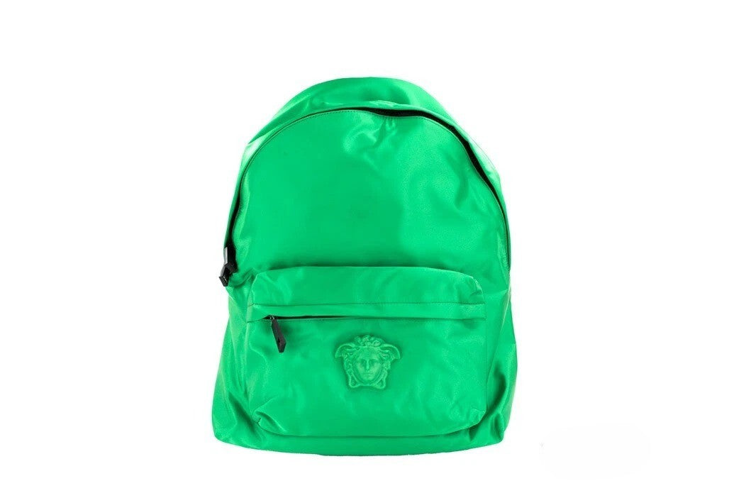 Versace Large Bright Green Nylon Fabric Medusa Shoulder Backpack Bookbag Versace Xosier