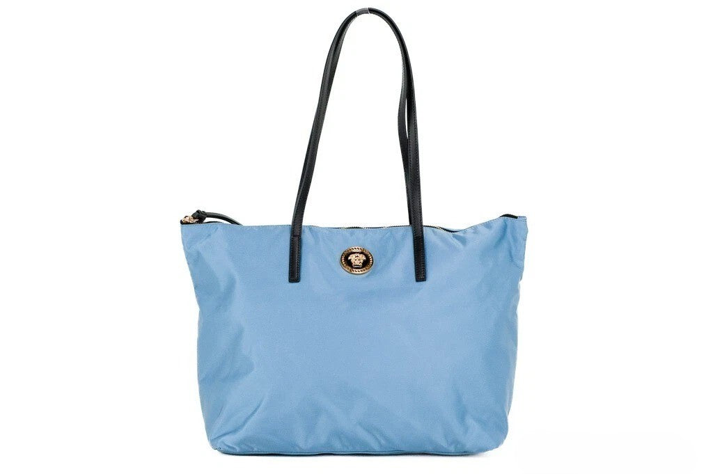 Versace Portuna Medusa Medium Cornflower Blue Nylon Leather Tote Bag Purse Versace Xosier