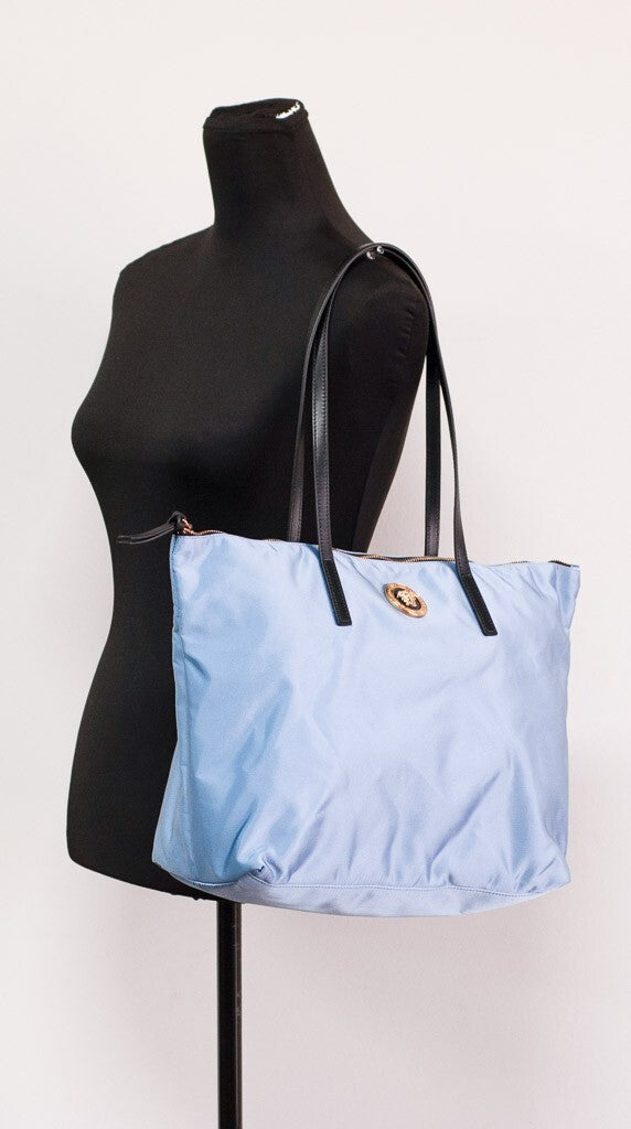 Versace Portuna Medusa Medium Cornflower Blue Nylon Leather Tote Bag Purse Versace Xosier