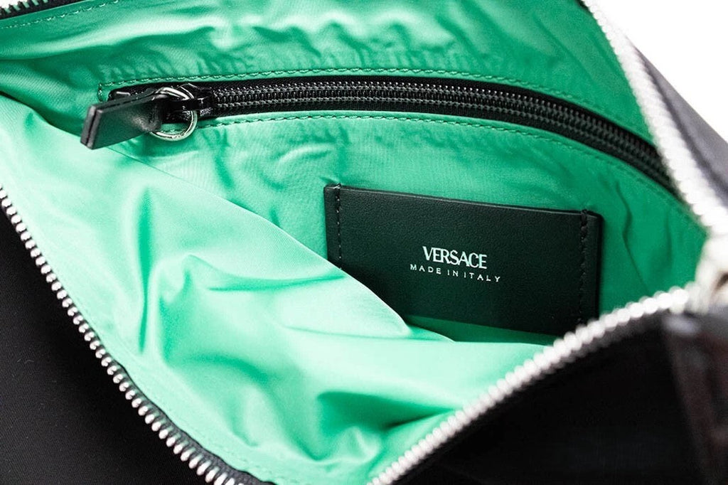 Versace Large Black Nylon Fabric Medusa Convertible Pouch Clutch Wristlet Bag Versace Xosier