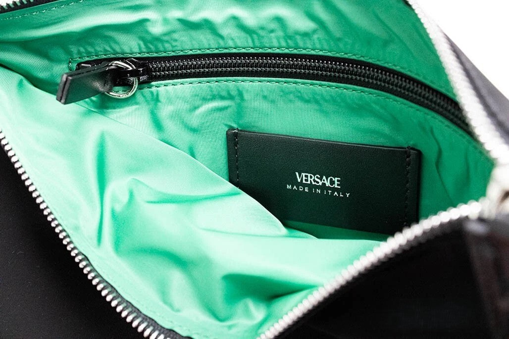 Versace Large Black Nylon Fabric Medusa Convertible Pouch Clutch Wristlet Bag Versace Xosier