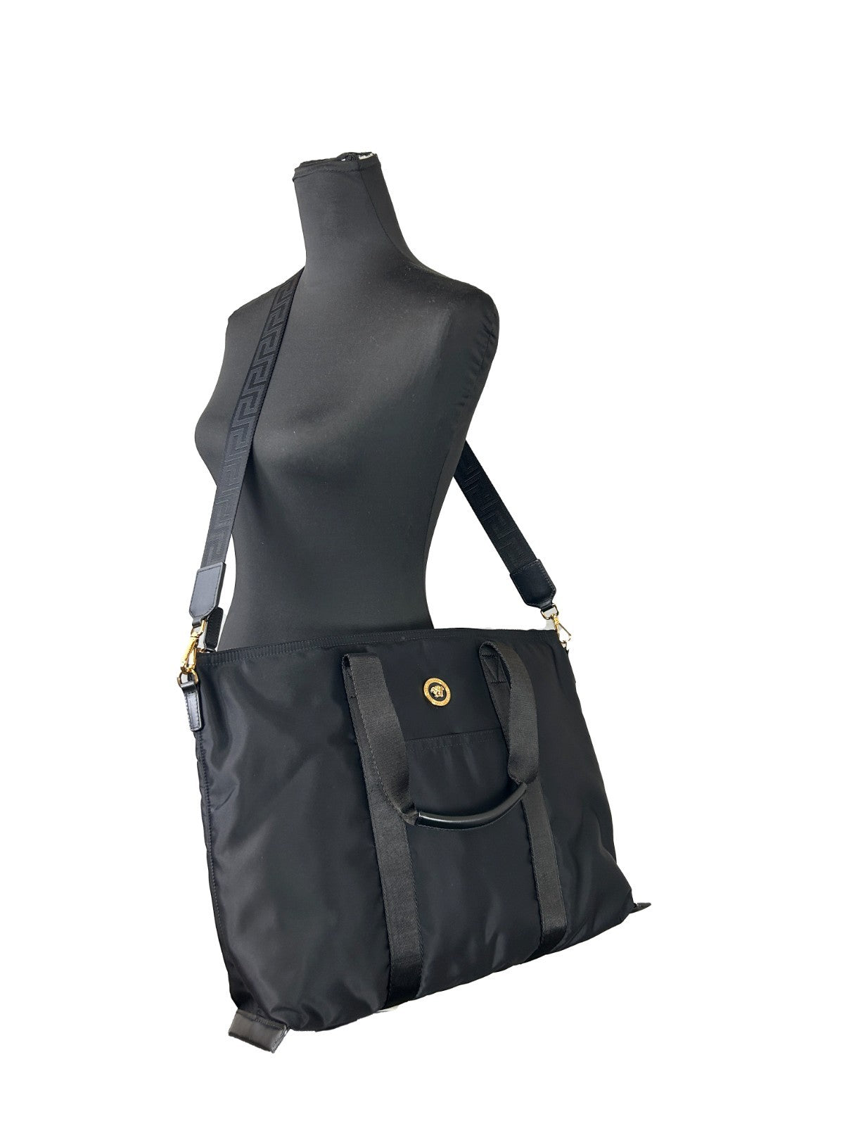 Versace Black Nylon Fabric La Medusa Shoulder Tote Bag Versace Xosier