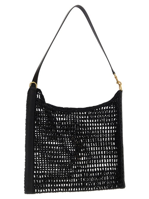 Sac bandoulière en raphia noir