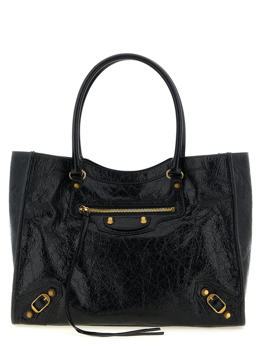 Sac cabas en cuir d'agneau noir