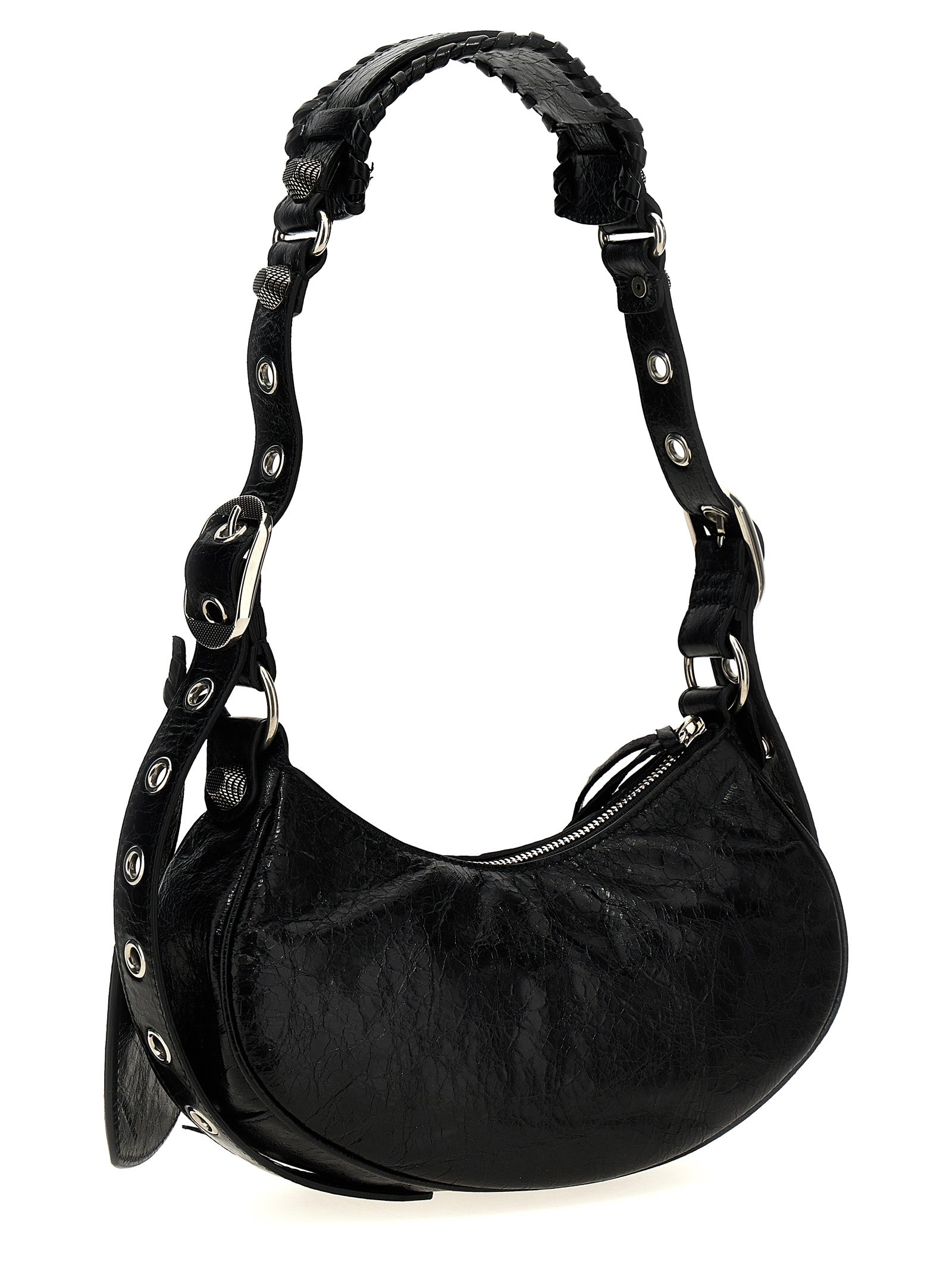 Sac bandoulière en cuir d'agneau noir