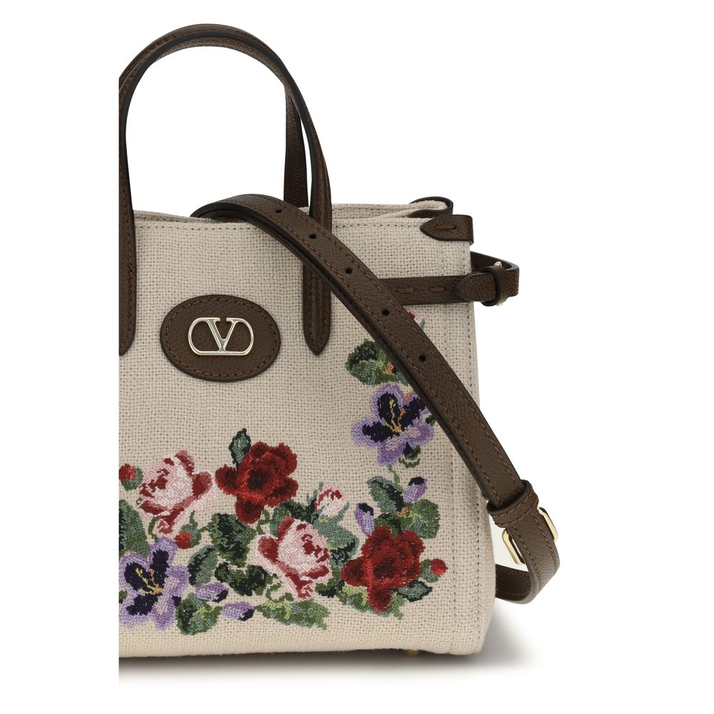 Valentino Garavani Beige Linen Shoulder Bag Valentino Garavani Xosier