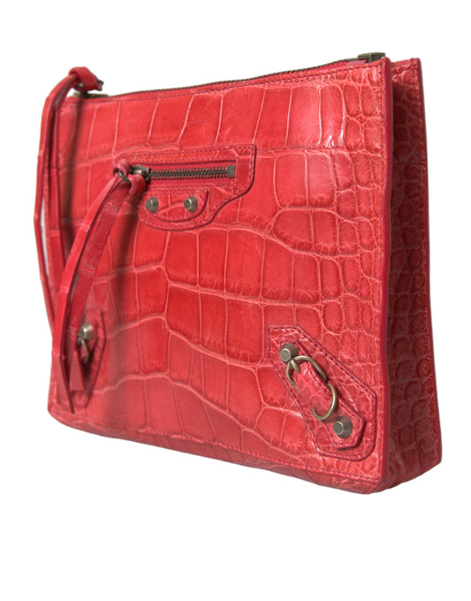 Red Exotic Skin Leather Classic Pouch Purse Wristlet Bag