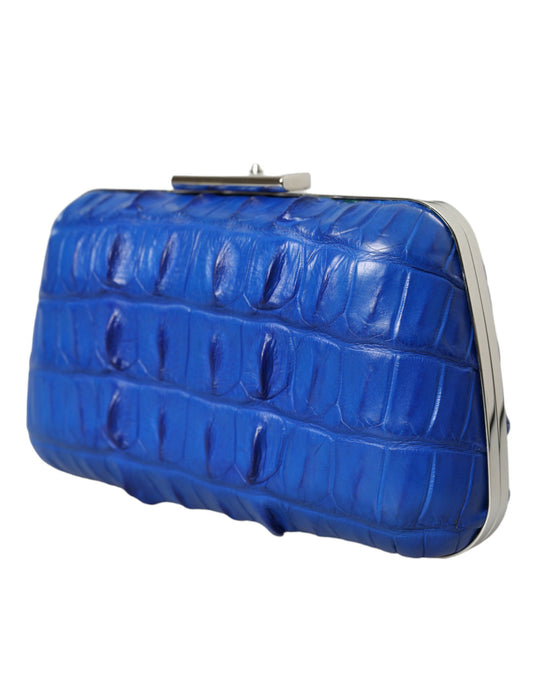 Blue Exotic Skin Leather Shoulder Crossbody Box Clutch Bag