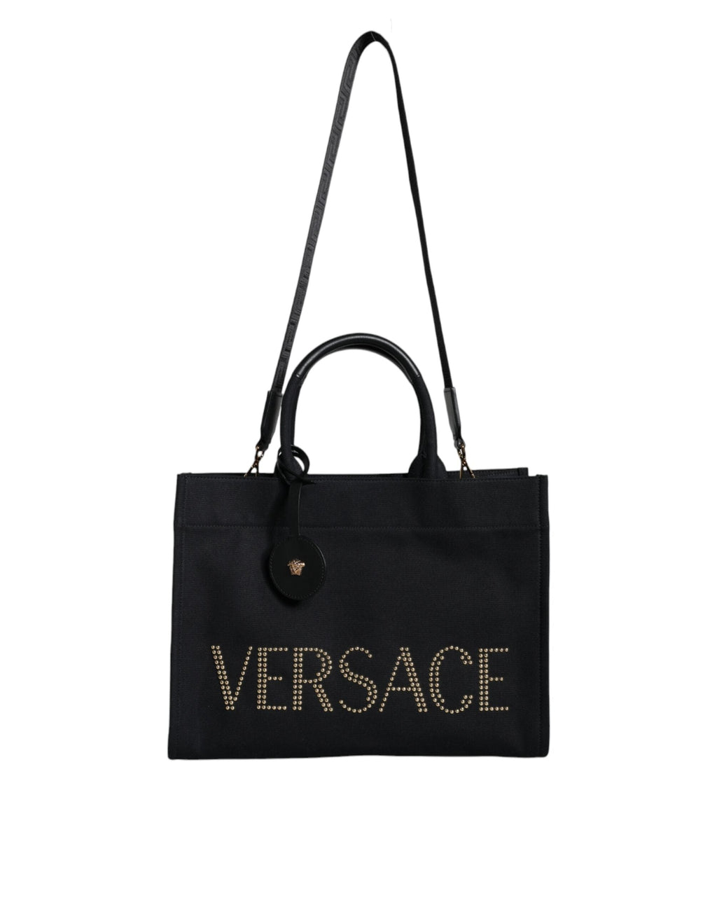 Versace Black Top Handle Canvas Leather Logo Crossbody Tote Bag Versace Xosier