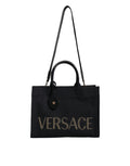 Versace Black Top Handle Canvas Leather Logo Crossbody Tote Bag Versace Xosier