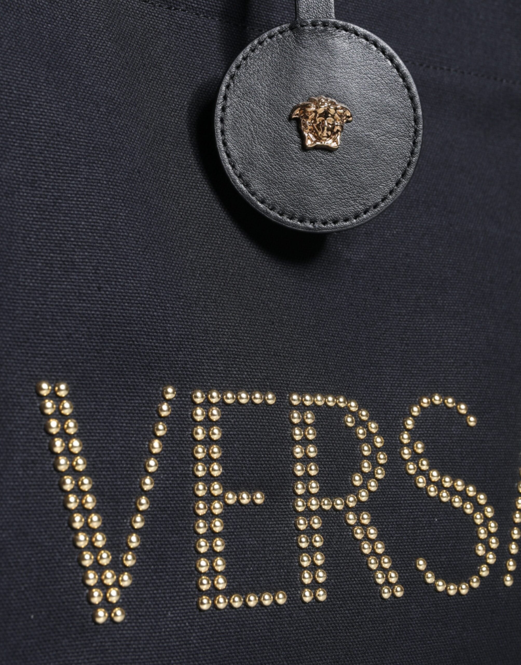 Versace Black Top Handle Canvas Leather Logo Crossbody Tote Bag Versace Xosier
