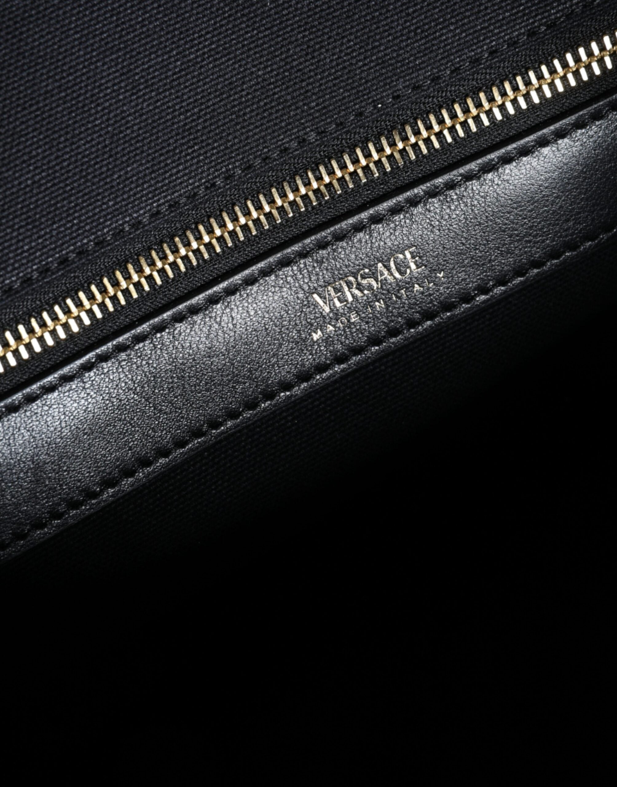 Versace Black Top Handle Canvas Leather Logo Crossbody Tote Bag Versace Xosier