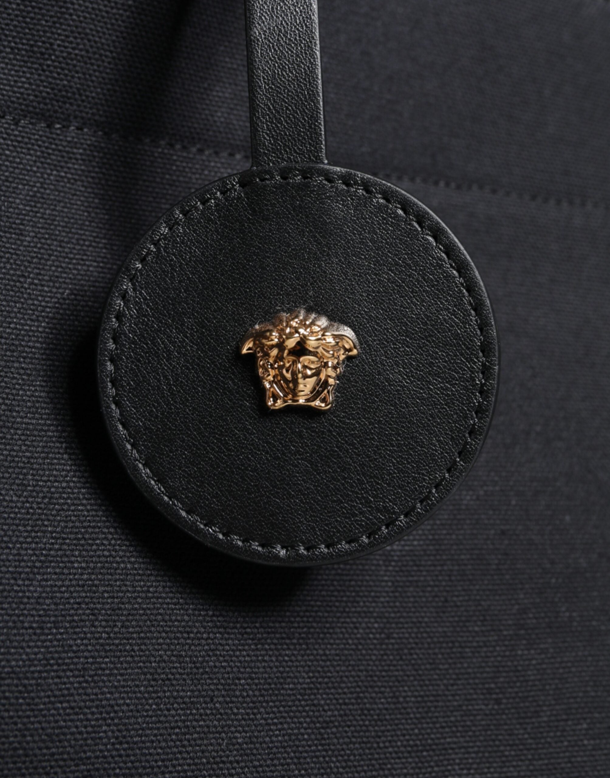 Versace Black Top Handle Canvas Leather Logo Crossbody Tote Bag Versace Xosier