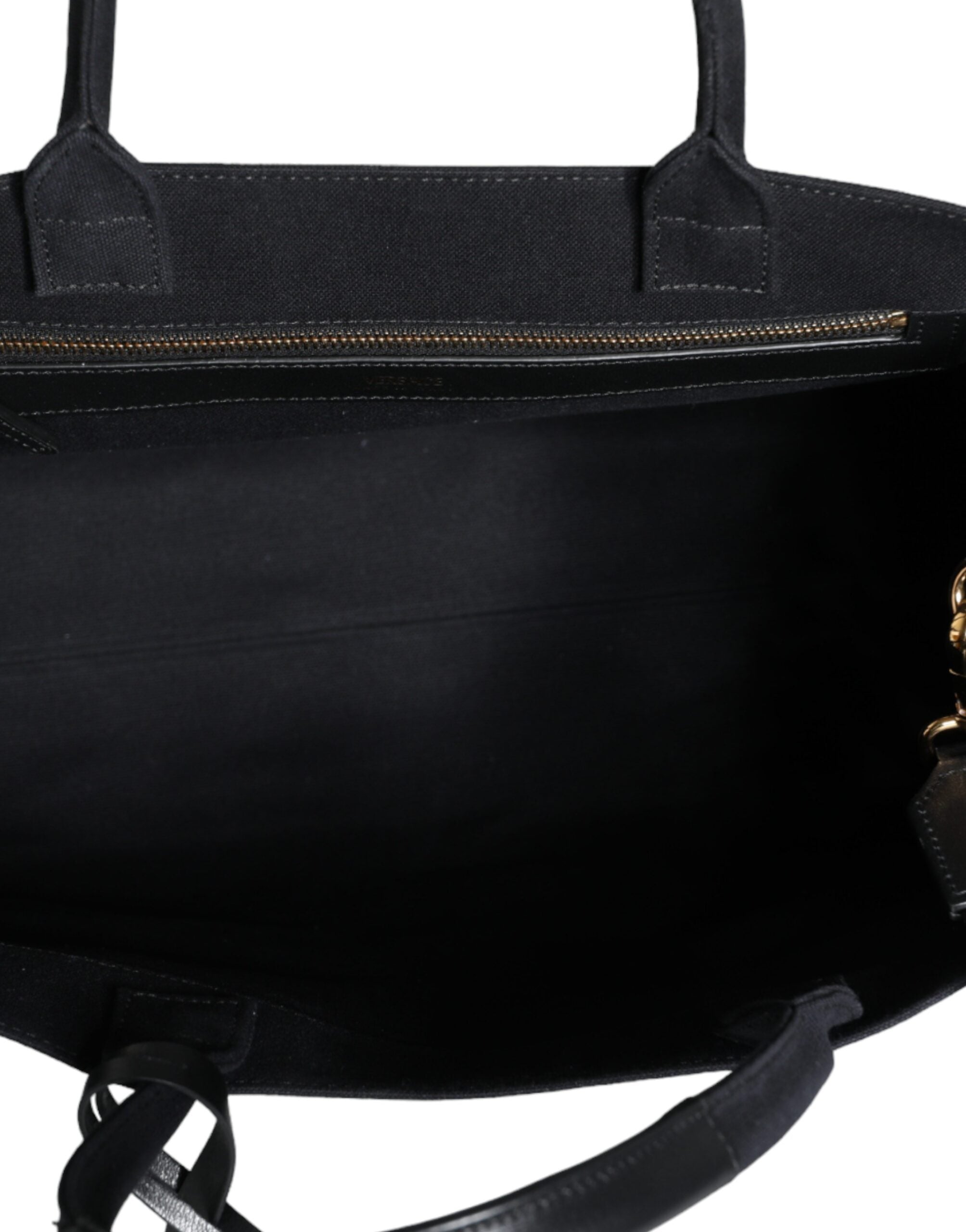 Versace Black Top Handle Canvas Leather Logo Crossbody Tote Bag Versace Xosier