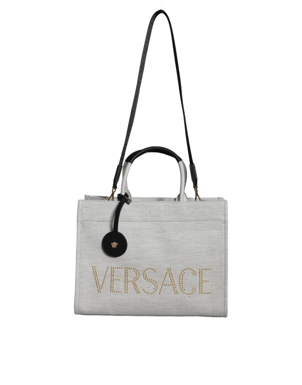 Versace White Top Handle Canvas Leather Logo Crossbody Tote Bag Versace Xosier