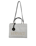 Versace White Top Handle Canvas Leather Logo Crossbody Tote Bag Versace Xosier