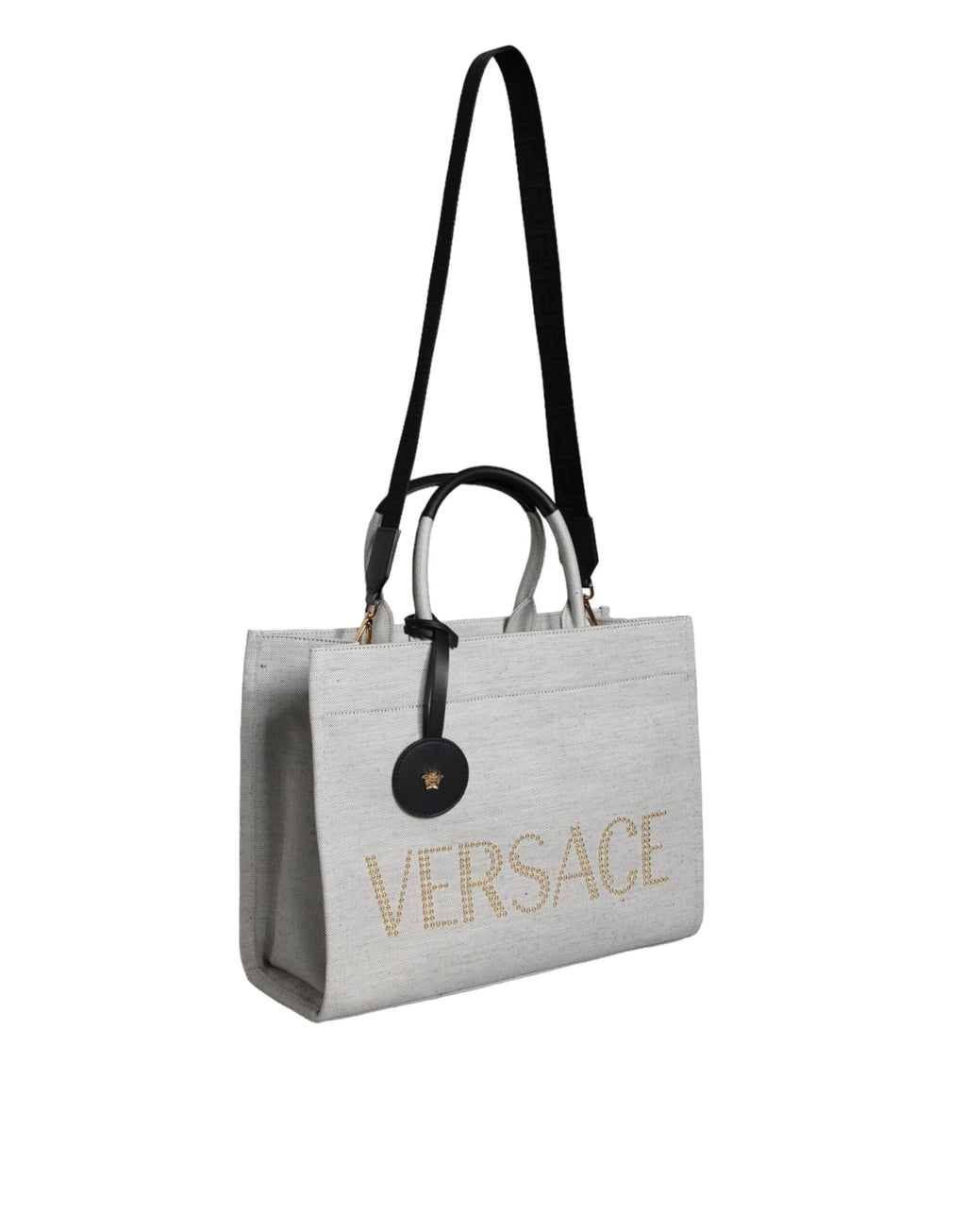 Versace White Top Handle Canvas Leather Logo Crossbody Tote Bag Versace Xosier