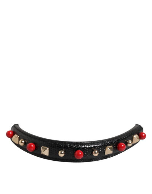 Black Embellished Leather Bag Handle Women Shoulder Strap