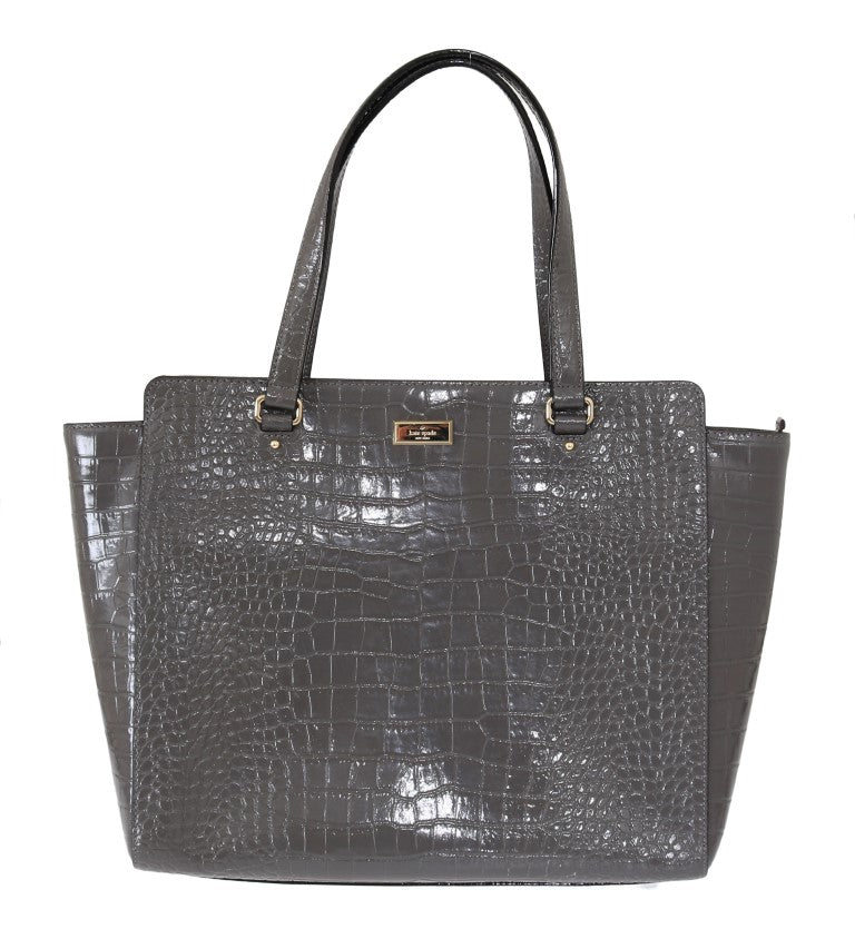 Kate Spade Grey Croc Embossed Leather Elissa Bristol Drive Tote Handbag Bag Kate Spade Xosier